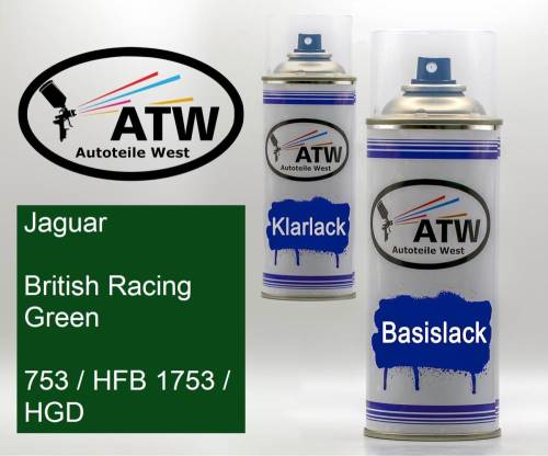 Jaguar, British Racing Green, 753 / HFB 1753 / HGD: 400ml Sprühdose + 400ml Klarlack - Set, von ATW Autoteile West.